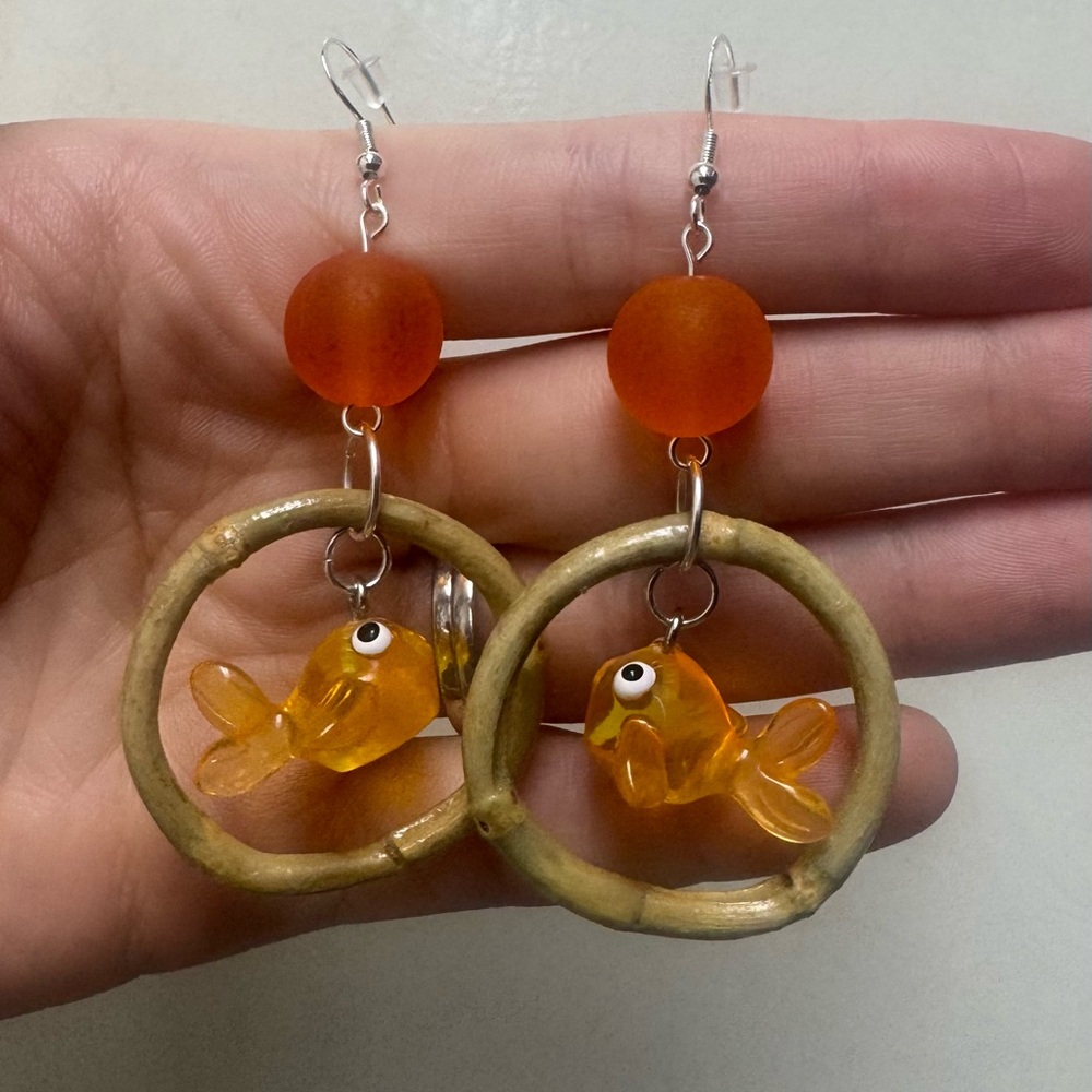 Tiki Goldfish Bamboo Hoop Earrings